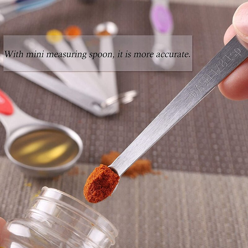 Mérőkanalak, 6 kétoldalas mágneses mérőkanál, szintező, mini mérőkanál száraz és folyékony hozzávalókhoz