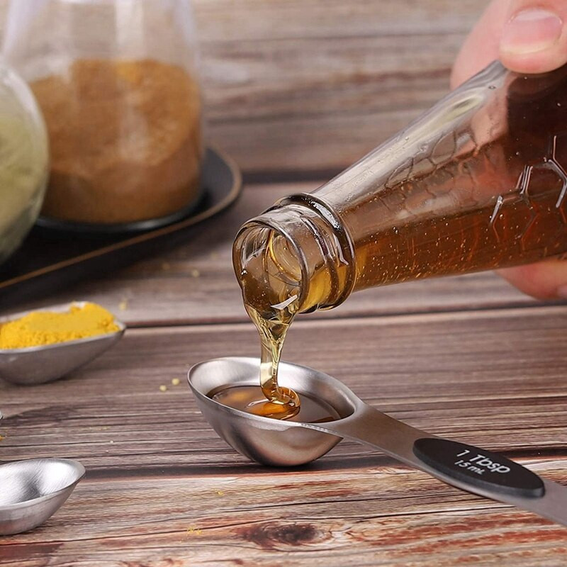 Mérőkanalak, 6 kétoldalas mágneses mérőkanál, szintező, mini mérőkanál száraz és folyékony hozzávalókhoz