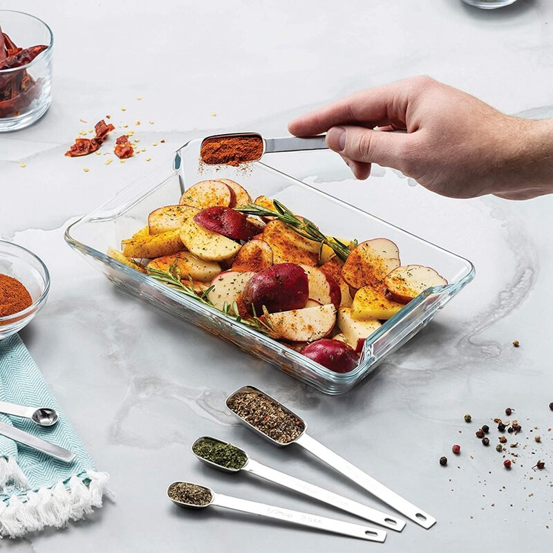 Promóció! Mérőkanalak készlet - 7 részes konyhai mérőkanalak kiegyenlítővel - Vékony kivitel, fűszeres üvegekbe illeszkedik - Mérőkanál