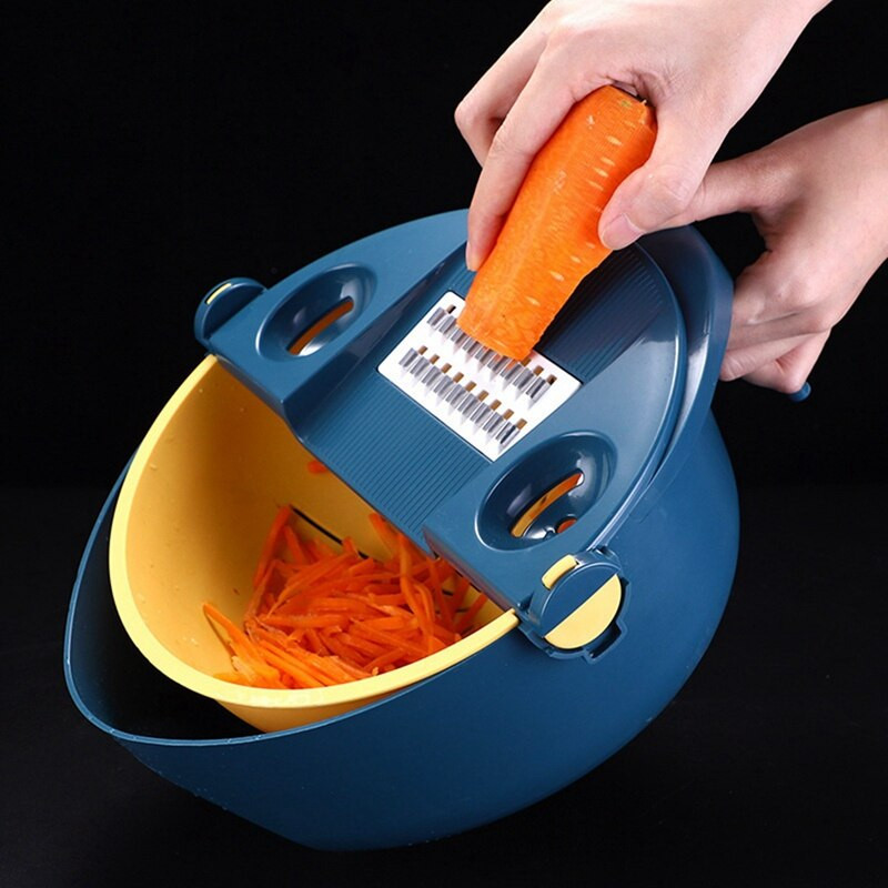 Forgatható zöldségvágó hámozó Zöldség aprító lefolyó kosárral konyhai gyümölcsökhöz, vágóeszközökhöz