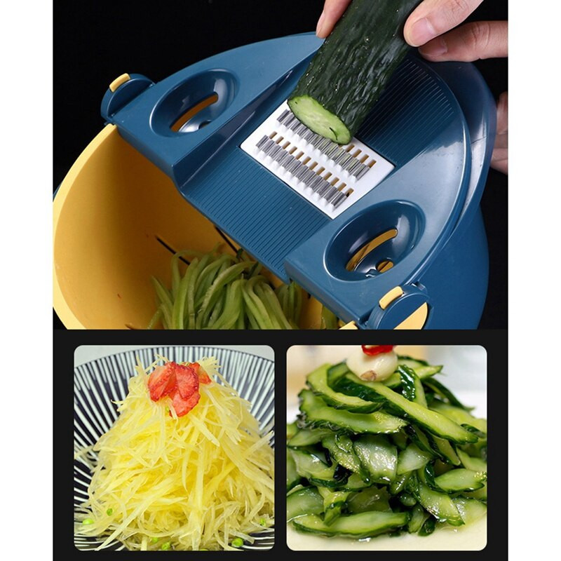 Forgatható zöldségvágó hámozó Zöldség aprító lefolyó kosárral konyhai gyümölcsökhöz, vágóeszközökhöz