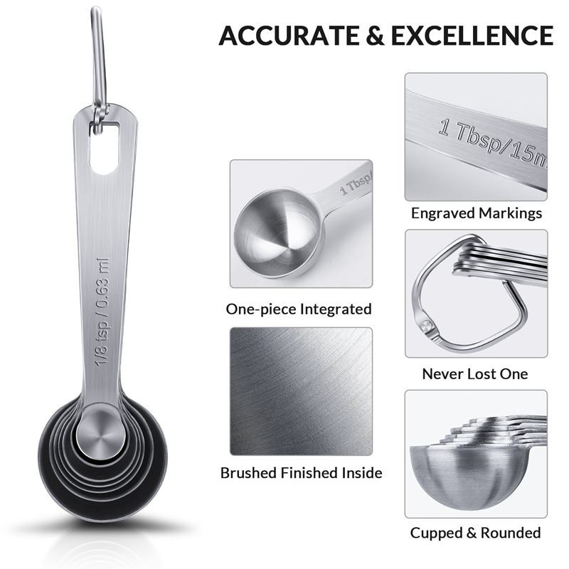 NHBR rozsdamentes acél mérőkanál készlet, 7 egymásra rakható mérőkanál száraz és folyékony hozzávalókhoz, maratott, megjelölt sütéshez