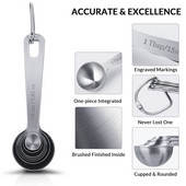 2 szett rozsdamentes acél egymásra rakható mérőkanál száraz és folyékony hozzávalókhoz, maratott, jelöléssel, 1 készlet levehető gyűrűtartóval