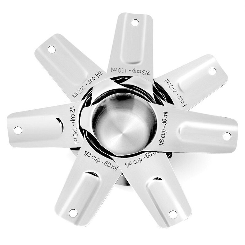 2 szett rozsdamentes acél egymásra rakható mérőkanál száraz és folyékony hozzávalókhoz, maratott, jelöléssel, 1 készlet levehető gyűrűtartóval