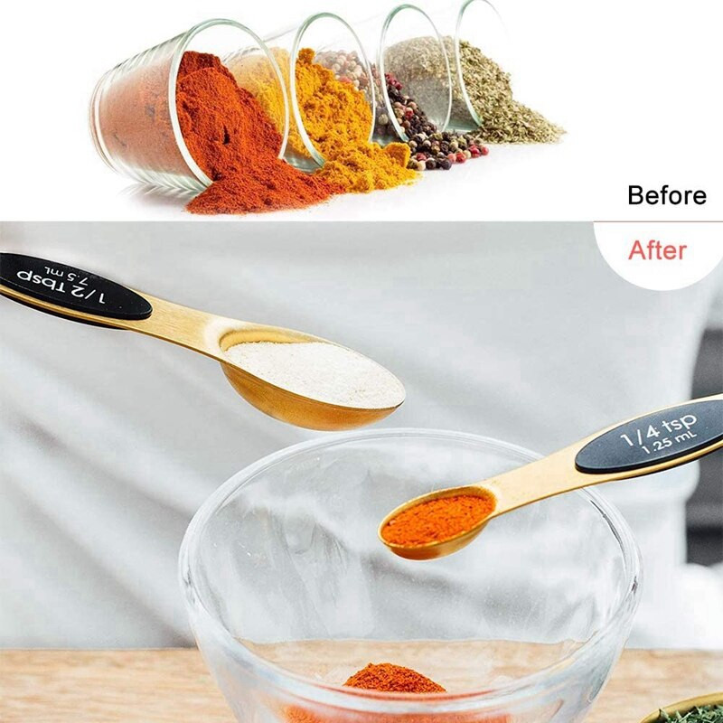 Rozsdamentes acél mágneses mérőkanalak, egymásra rakható teáskanál száraz és folyékony összetevők főzéshez és sütéshez való méréséhez