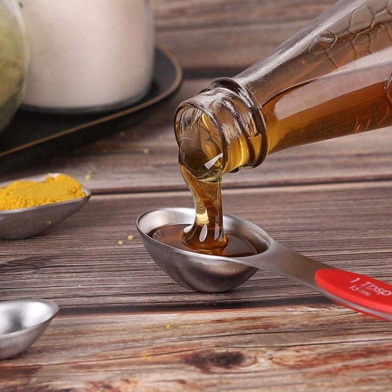 Mérőkanál készlet, kétoldalas mágneses mérőkanál, 1 szintező, 5 mini mérőkanál, szárazhoz, folyékony hozzávalókhoz