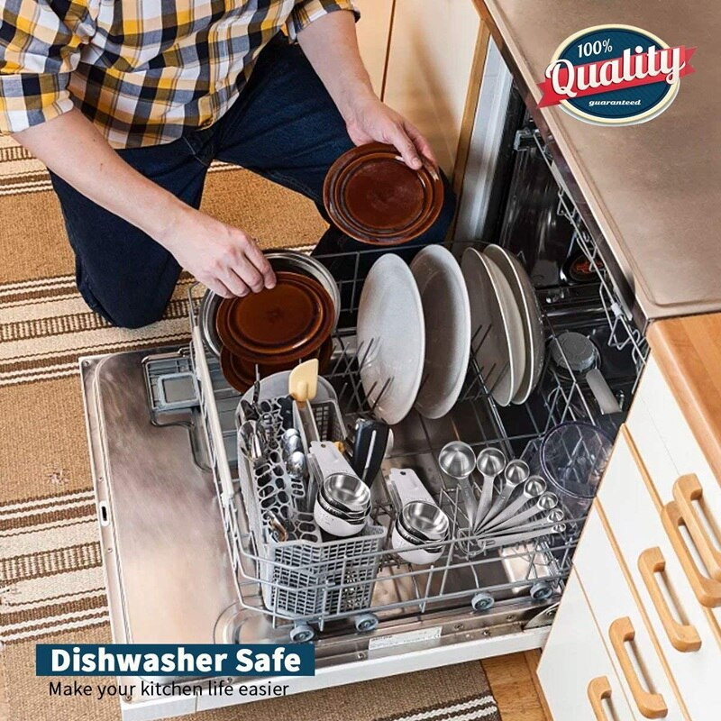 2 szett rozsdamentes acél egymásra rakható mérőkanál száraz és folyékony hozzávalókhoz, maratott, jelöléssel, 1 készlet levehető gyűrűtartóval