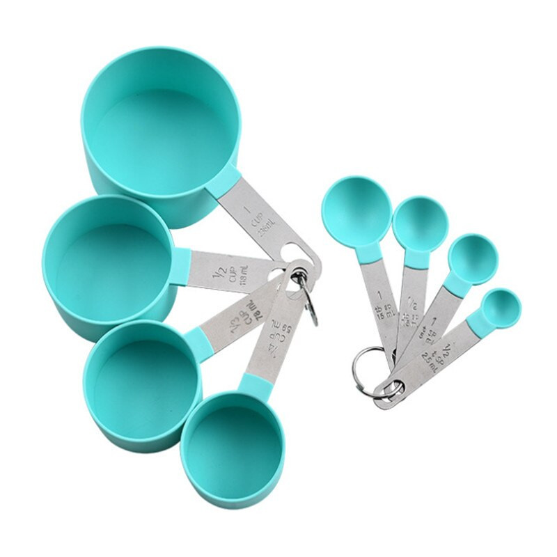 8db Zöld Rózsaszín Szürke Fekete Rozsdamentes acél fogantyú mérőpohár kanál készlet Sütőeszköz Konyhai Kiegészítők