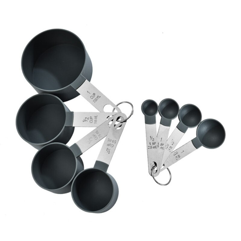 8db Zöld Rózsaszín Szürke Fekete Rozsdamentes acél fogantyú mérőpohár kanál készlet Sütőeszköz Konyhai Kiegészítők