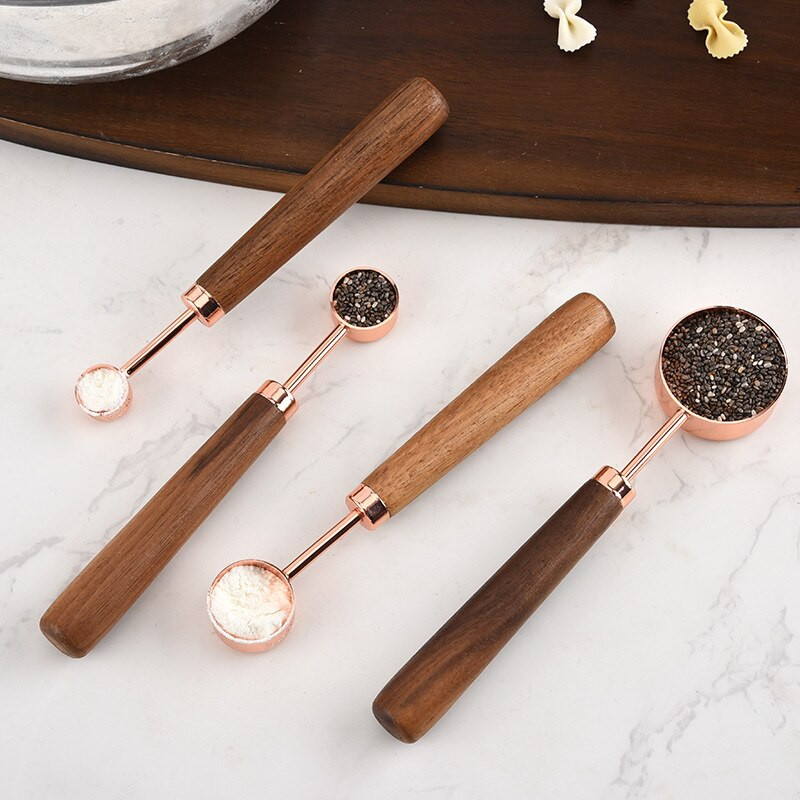 4 ΤΕΜ από ανοξείδωτο ατσάλι Χάλκινο κουτάλι μέτρησης Λαβή καρυδιάς Σετ κουταλιών μέτρησης Εργαλεία ψησίματος Εργαλεία κουζίνας