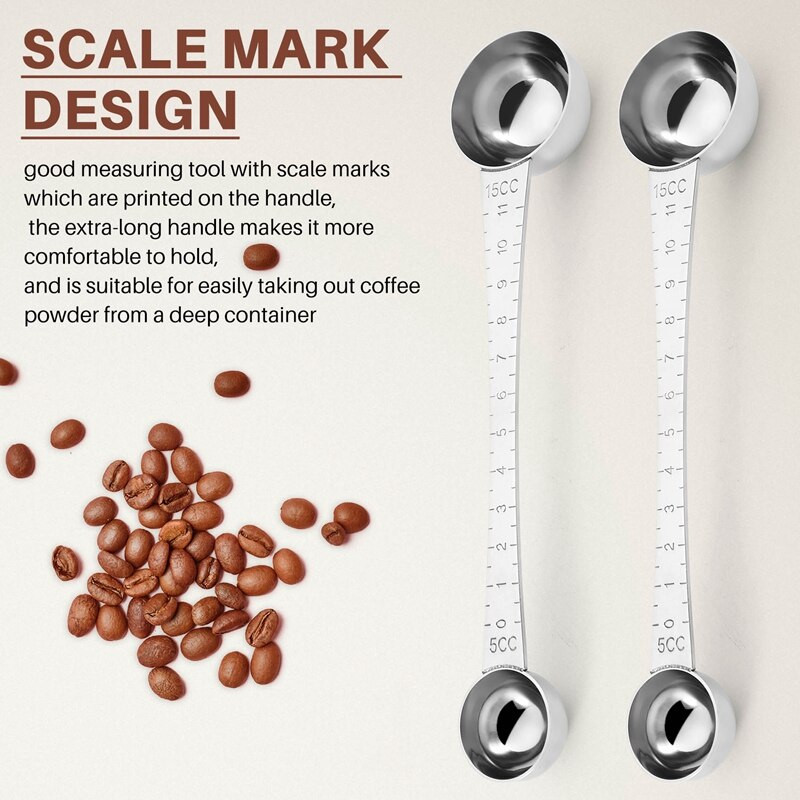 2 τεμάχια μεζούρες καφέ με τσιμπούρι, 1 κουταλιά της σούπας και 1 κουταλάκι του γλυκού μεζούρα καφέ από ανοξείδωτο χάλυβα για καφέ