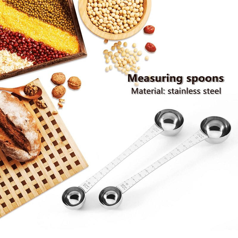 2 τεμάχια μεζούρες καφέ με τσιμπούρι, 1 κουταλιά της σούπας και 1 κουταλάκι του γλυκού μεζούρα καφέ από ανοξείδωτο χάλυβα για καφέ