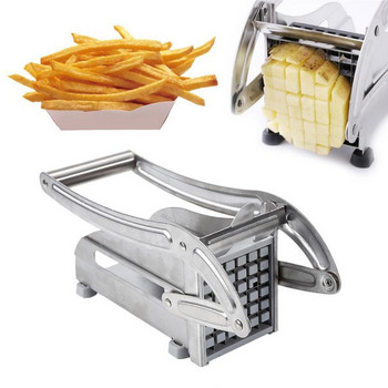 Преносима машина за нарязване на картофи от неръждаема стомана Ръчен натиск Машина за рязане на пържени картофи Резачка за зеленчуци Кухненски инструмент за пържени картофи