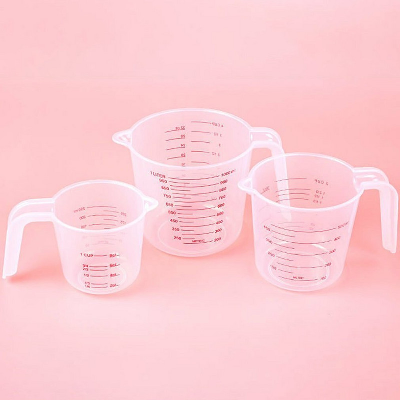 3 vnt. plastikinis matavimo puodelis, talpa Skaidrus matavimo ąsočio rinkinys, sukraunamas skaidrus karščiui atsparus puodelis skysčiui matuoti