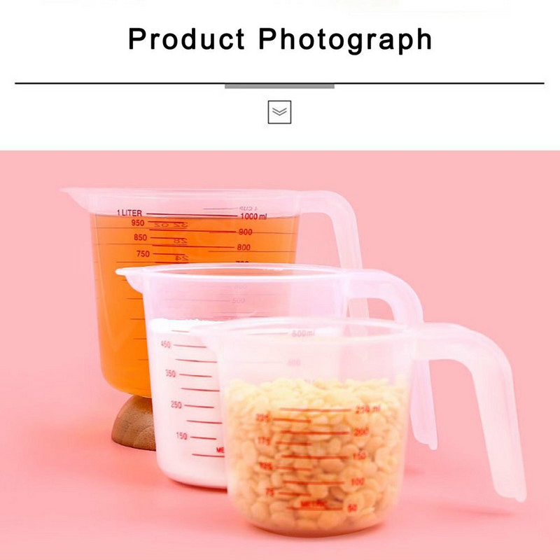 3 vnt. plastikinis matavimo puodelis, talpa Skaidrus matavimo ąsočio rinkinys, sukraunamas skaidrus karščiui atsparus puodelis skysčiui matuoti