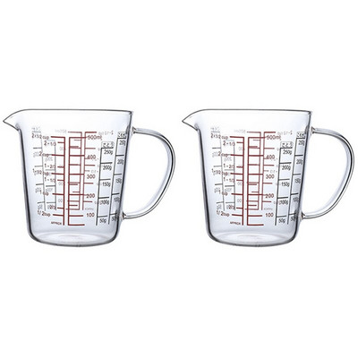 2X 500 ml ceașcă de măsurare din sticlă, cană de lapte, ceașcă de sticlă rezistentă la căldură, ceașcă de măsurare, ceai, cafea, sigură pentru microunde
