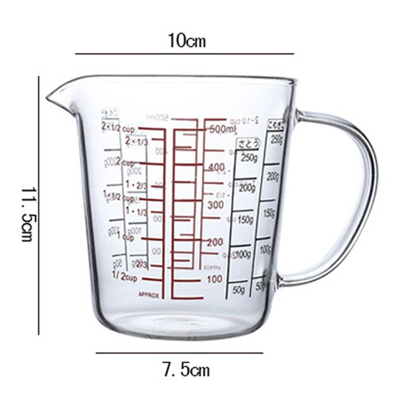 2X 500ml Glass Measuring Cup Κανάτα γάλακτος Ανθεκτικό στη θερμότητα Γυάλινο φλιτζάνι Measure Jug Creamer Scale Φλιτζάνι Τσάι Καφέ Θυρίδα ασφαλείας μικροκυμάτων