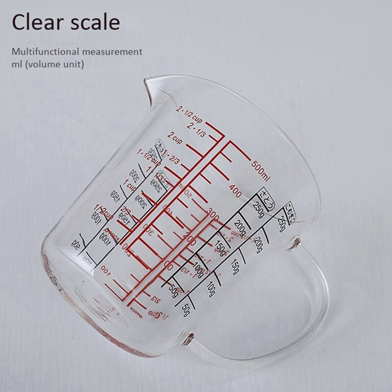 Νέο 2X 500ml Glass Measuring Cup Κανάτα γάλακτος Ανθεκτικό στη θερμότητα Γυάλινο φλιτζάνι Measure Jug Creamer Scale Φλιτζάνι τσαγιού Καφές Μικροκυμάτων
