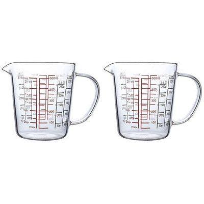 2X 500ml Glass Measuring Cup Κανάτα γάλακτος Ανθεκτικό στη θερμότητα Γυάλινο φλιτζάνι Measure Jug Creamer Scale Φλιτζάνι τσαγιού Καφές Θυρίδα ασφαλείας μικροκυμάτων