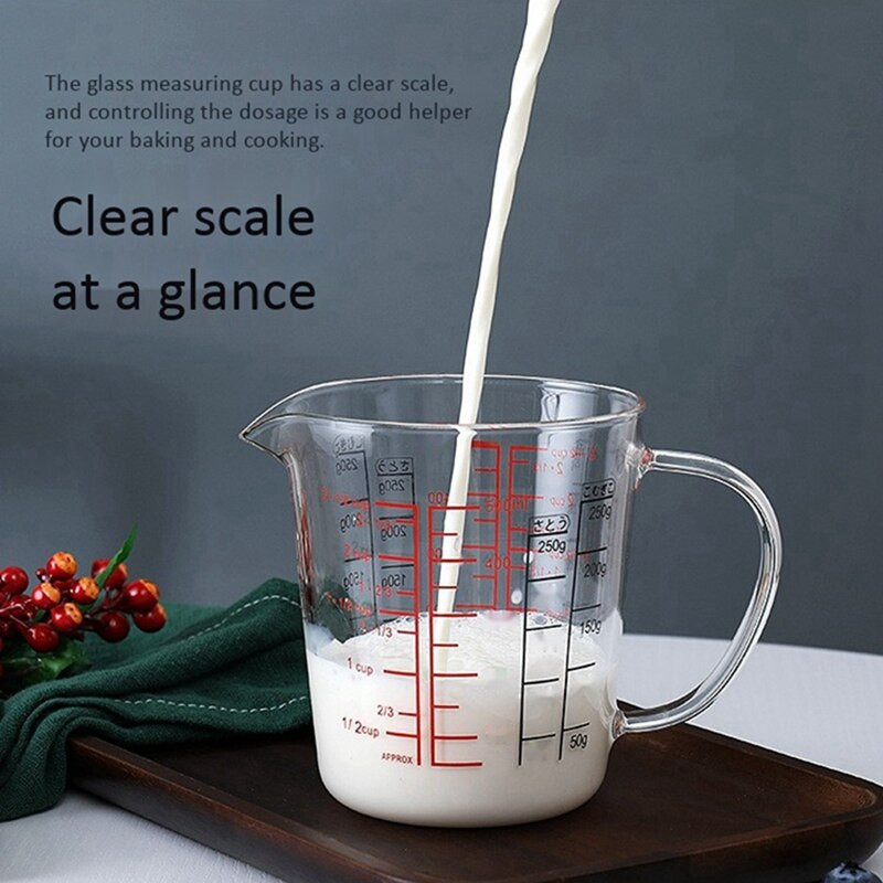 2X 500ml Glass Measuring Cup Κανάτα γάλακτος Ανθεκτικό στη θερμότητα Γυάλινο φλιτζάνι Measure Jug Creamer Scale Φλιτζάνι τσαγιού Καφές Θυρίδα ασφαλείας μικροκυμάτων