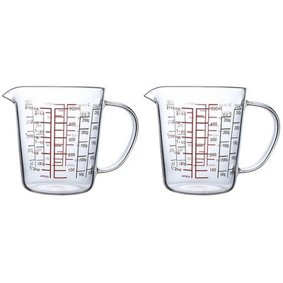 2X 500ml Glass Measuring Cup Κανάτα γάλακτος Ανθεκτικό στη θερμότητα Γυάλινο φλιτζάνι Measure Jug Creamer Scale Φλιτζάνι Τσάι Καφέ Θυρίδα ασφαλείας μικροκυμάτων