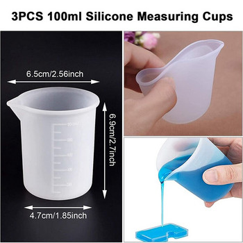 Силиконови мерителни чаши за епоксидна смола, чаши за смесване за многократна употреба, кани, контейнер за отливане на смола с пръчици за смесване на смола