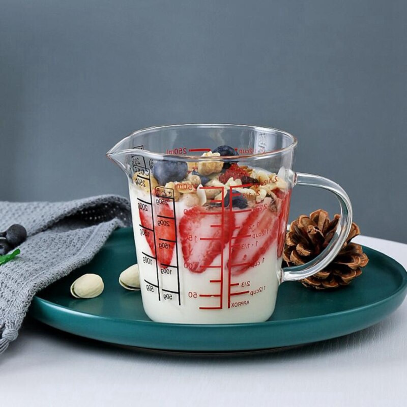 Pakiranje od 2 staklene mjerne čaše Vrč za mlijeko Staklena čaša otporna na toplinu Mjerni vrč Vaga za vrhnje Šalica za čaj Kava Može se koristiti u mikrovalnoj pećnici