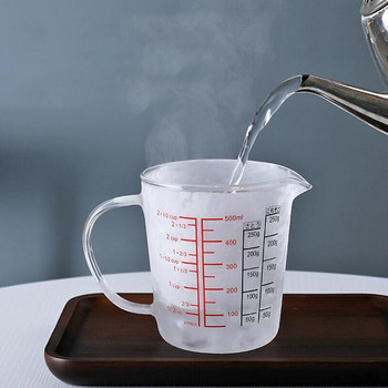 Γυάλινη κούπα μέτρησης 500ml Κανάτα γάλακτος Ανθεκτικό στη θερμότητα Γυάλινο φλιτζάνι Μεζούρα Ζυγαριά κρέμα γάλακτος Φλιτζάνι καφέ Καφέ μικροκυμάτων