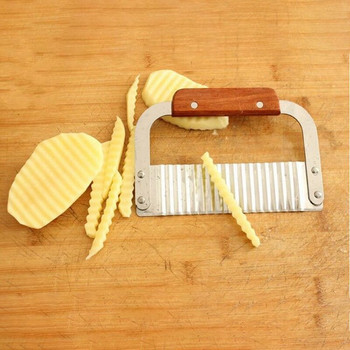 Εργαλείο κοπής από ανοξείδωτο ατσάλι Πατάτες πατατάκια Κόφτης καρότου με ξύλινη λαβή Μαχαίρι κοπής λαχανικών