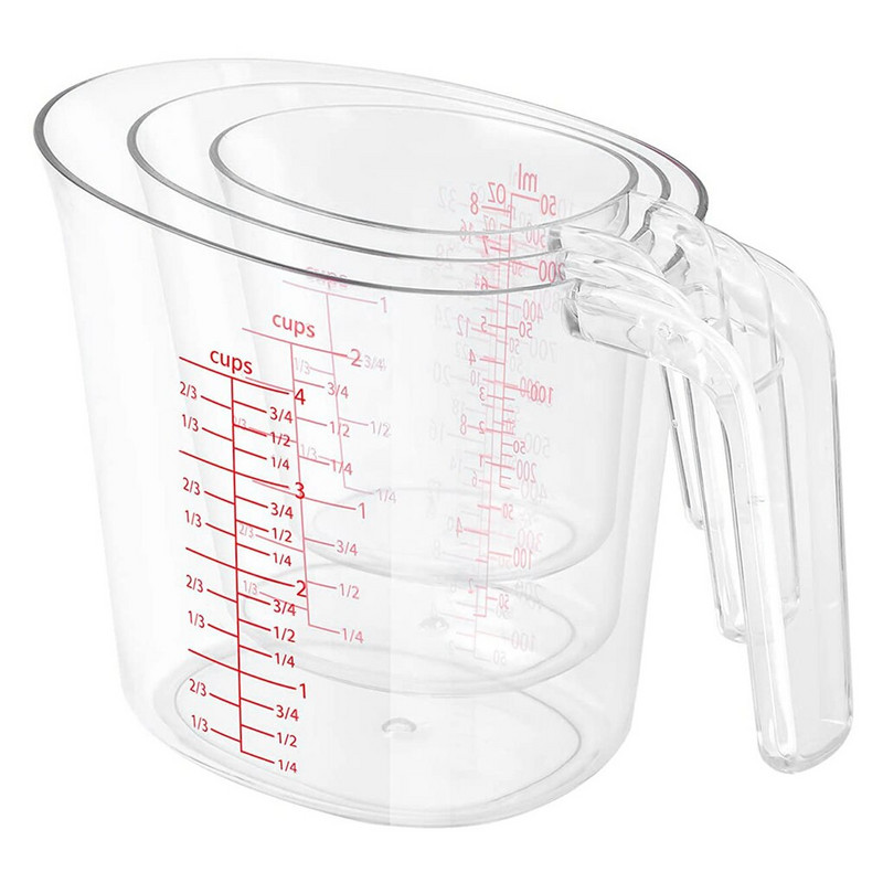 Mjerne čaše od 3 komada Mjerni vrčevi koji se mogu složiti Plastična ručka Kuhinjska mjerna posuda s graduiranom