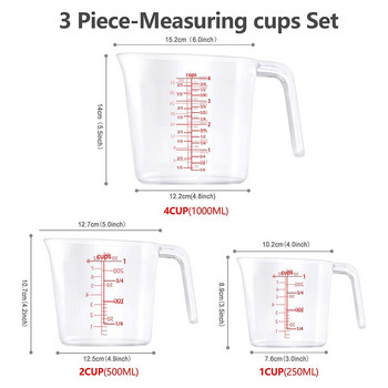 3 бр. Мерителни чаши Подреждащи се мерителни кани Пластмасова дръжка Кухненска готварска чаша за измерване с градуирана