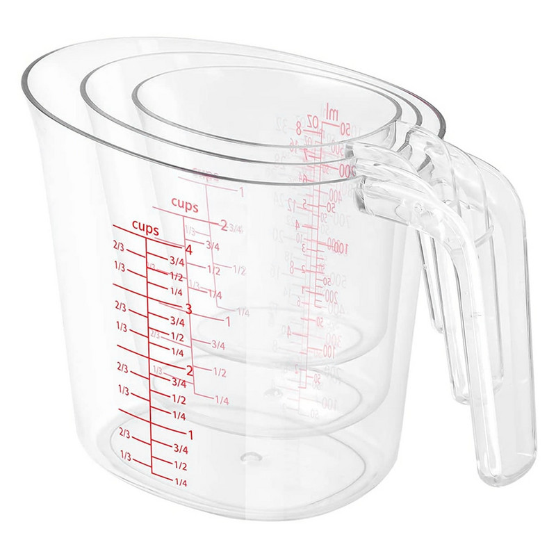 Mjerne čaše od 3 komada Mjerni vrčevi koji se mogu složiti Plastična ručka Kuhinjska mjerna posuda s graduiranom