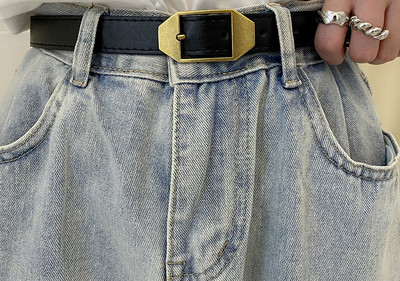 Pudingas ir vasara ~ Small Ins Wind ir Korean Wind Belt retro senas sagtis minkštas diržas Studentiškas moteriškas džinsas