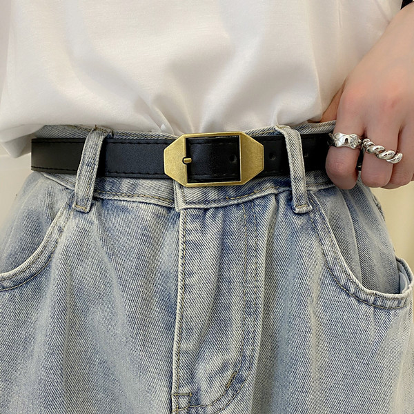 Pudingas ir vasara ~ Small Ins Wind ir Korean Wind Belt retro senas sagtis minkštas diržas Studentiškas moteriškas džinsas