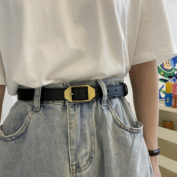 Pudingas ir vasara ~ Small Ins Wind ir Korean Wind Belt retro senas sagtis minkštas diržas Studentiškas moteriškas džinsas