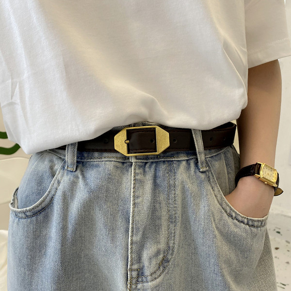 Pudingas ir vasara ~ Small Ins Wind ir Korean Wind Belt retro senas sagtis minkštas diržas Studentiškas moteriškas džinsas