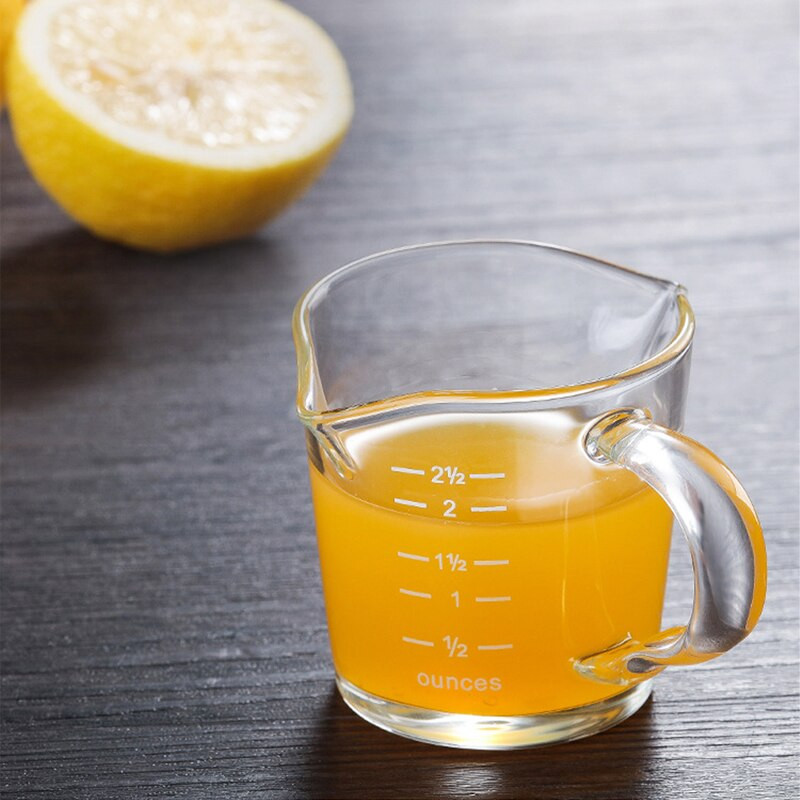 Staklena šalica za mlijeko od 70 ml s vagom, otporna na toplinu, ručni rad, staklena espresso vrč za kavu s dva otvora i ručkom, vaga, šalice za mjerenje