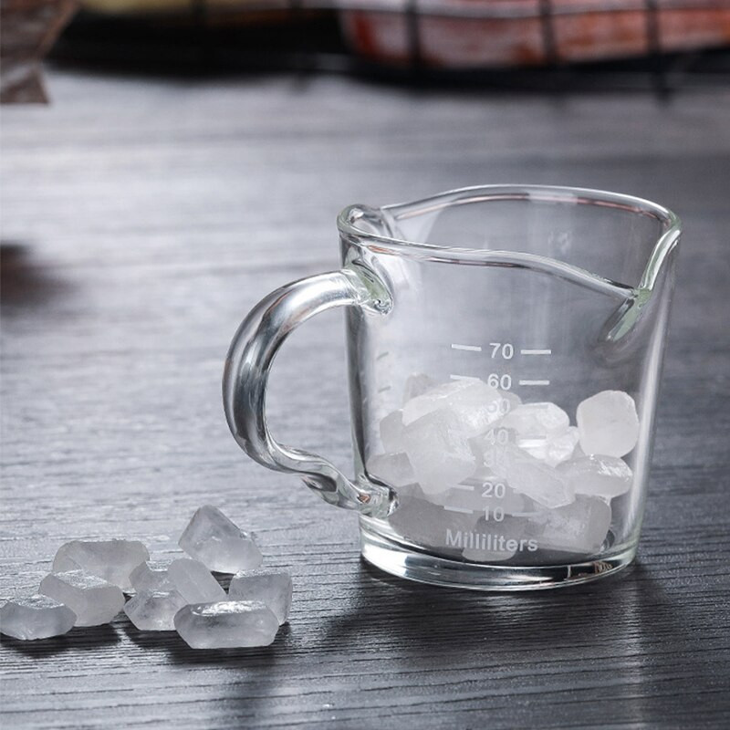 Staklena šalica za mlijeko od 70 ml s vagom, otporna na toplinu, ručni rad, staklena espresso vrč za kavu s dva otvora i ručkom, vaga, šalice za mjerenje