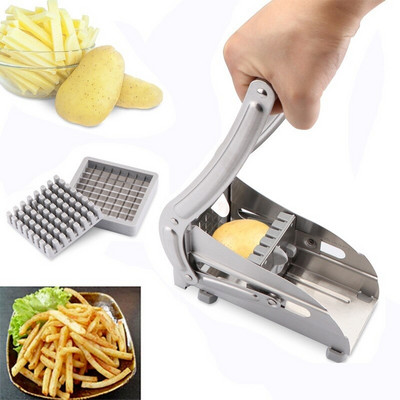 Tăiător de cartofi prăjiți din oțel inoxidabil Mașină de tăiat chipsuri de cartofi Mașină de tăiat tocător cu 2 lame Aparatură de bucătărie