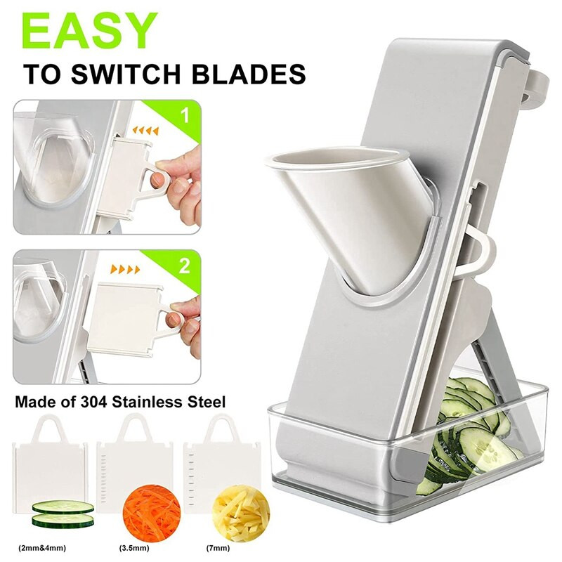 Virtuvinis daržovių pjaustytuvas su keičiamais peiliukais, daržovių smulkintuvas 4 česnako morkų bulvių pomidorų pjaustymo režimai