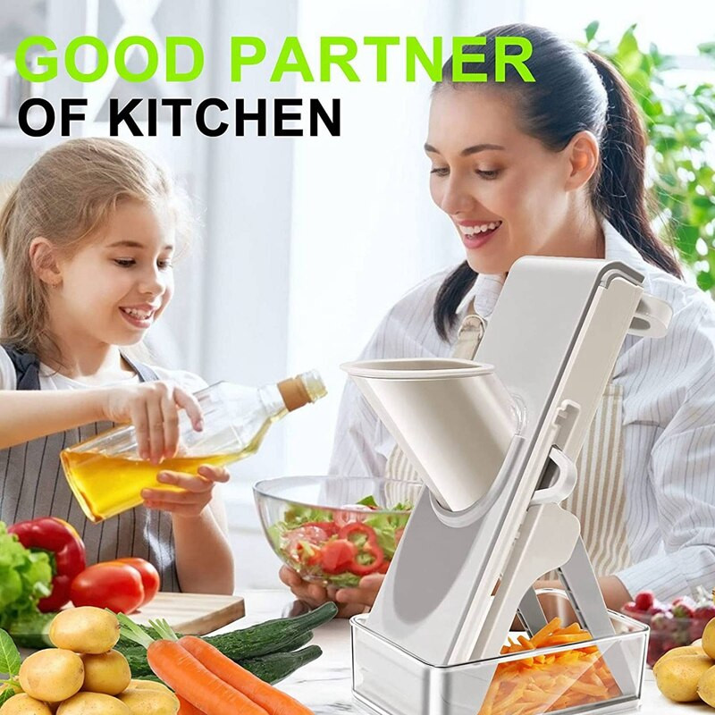 Virtuvinis daržovių pjaustytuvas su keičiamais peiliukais, daržovių smulkintuvas 4 česnako morkų bulvių pomidorų pjaustymo režimai