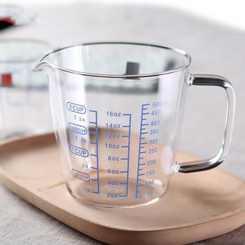 250 ml/500 ml термоустойчива мерителна чаша от премиум подсилено стъкло Везничка за мляко Кана за микровълнова фурна със синя цифрова измервателна част