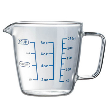 250 ml/500 ml термоустойчива мерителна чаша от премиум подсилено стъкло Везничка за мляко Кана за микровълнова фурна със синя цифрова измервателна част