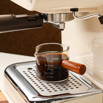 JINYOUJIA Чаша за еспресо с двоен накрайник Стъклена мерителна чаша Топлоустойчива дръжка Прозрачна скала Мляко Кана за мярка за кафе