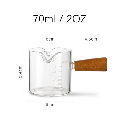 JINYOUJIA čaša za espresso, dvostruki izljev, staklena mjerna šalica, ručka otporna na toplinu, prozirna ljestvica, vrč za mjerenje kave i mlijeka