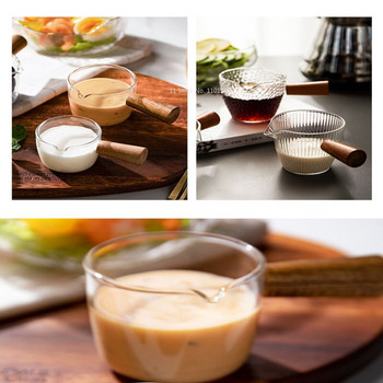 Προμήθειες κουζίνας Γυάλινο φλιτζάνι γάλακτος Ιαπωνικής ξύλινης λαβής και κανάτα γάλακτος Μίνι ζυγαριά φλιτζάνι γάλακτος Γυάλινο φλιτζάνι καφέ