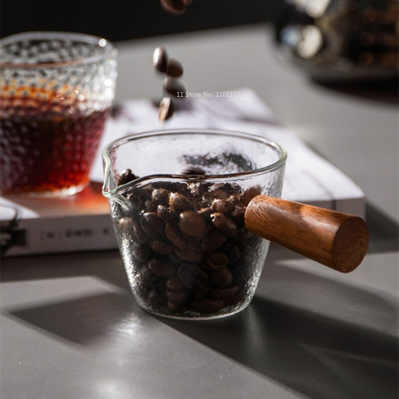Japanska drvena ručka Staklena šalica za mlijeko Kava i šalica za mlijeko Vrč za mlijeko Mini vaga Šalica za sok Staklena šalica za kavu Kuhinjski pribor