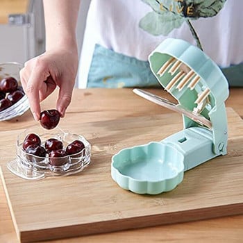 Cherry Pitter, Φορητό προϊόν αφαίρεσης πυρήνων κερασιού, με λάκκο και δοχείο χυμού, Gadget κουζίνας για αφαίρεση 6 κερασιών ταυτόχρονα