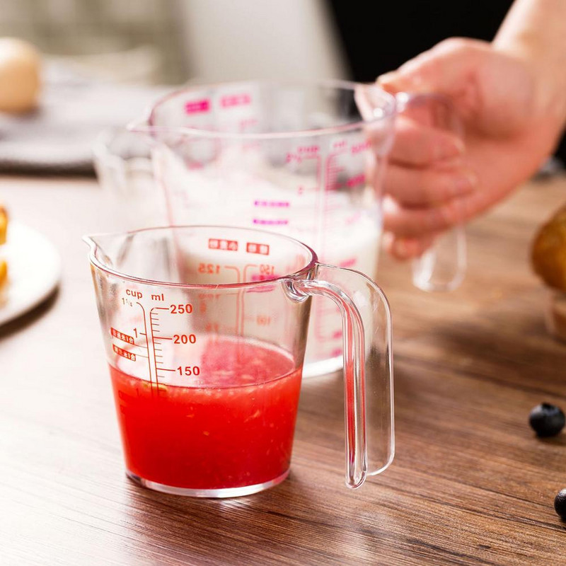 500 ml / 250 ml prozirna posuda za mjerenje vode za sok od mlijeka s vagom Izljev u obliku slova V Plastični mjerni vrč Kuhinjski alati za pečenje