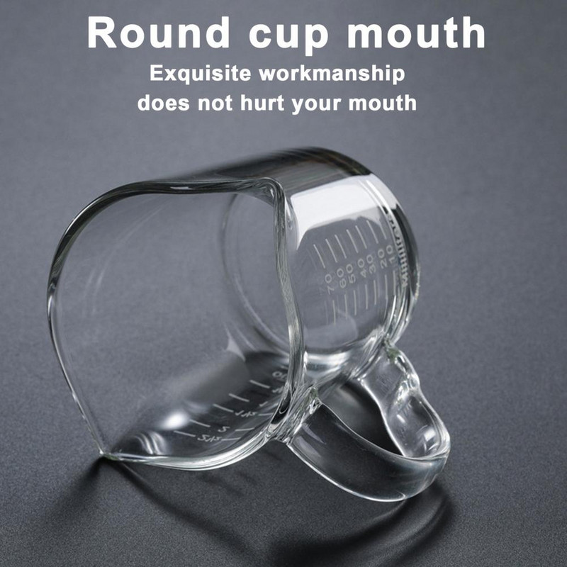 Staklena mjerna šalica od 70 ml, dupla šalica za kavu, šalica za piće otporna na toplinu, prozirni stakleni vrč za mlijeko s ručkom za kuhinju